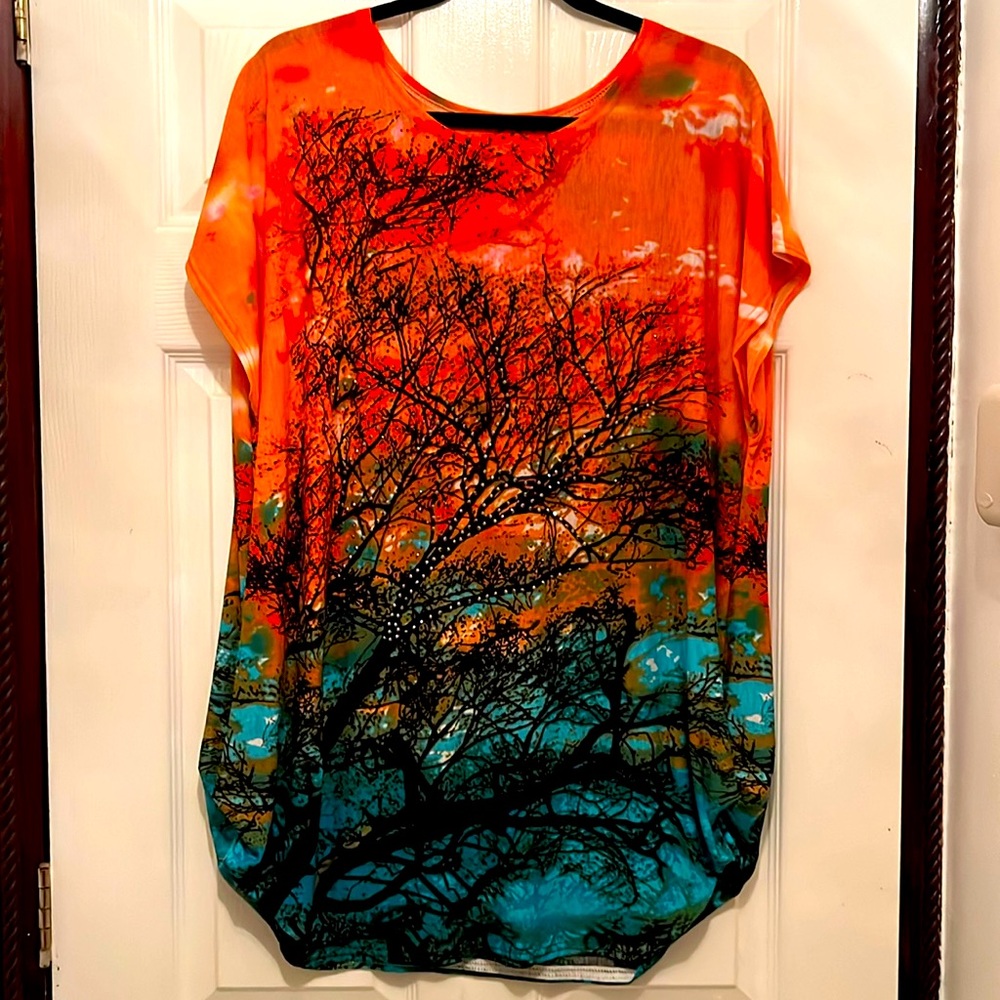 Brand new. No tag. Beautiful colorful blouse. Size L